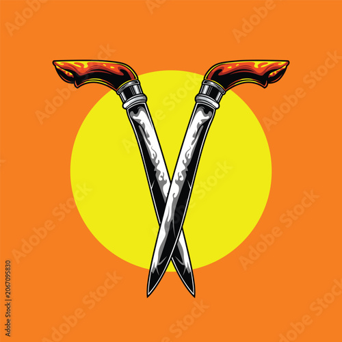 Vector Illustration of Badik of Bugis Tribe, South Sulawesi, Indonesia