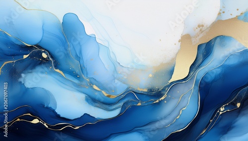 Art Abstract Paint Blots Background Alcohol Ink Blue Colors Marble Texture Horizontal Long Banner