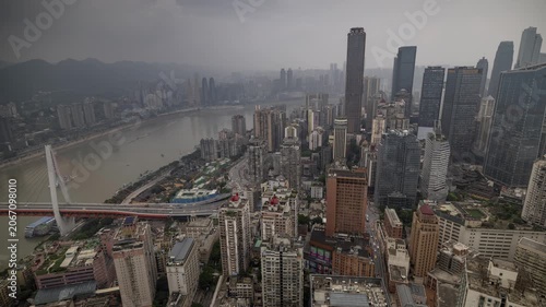 Chongqing cyberpunk city skyline with river