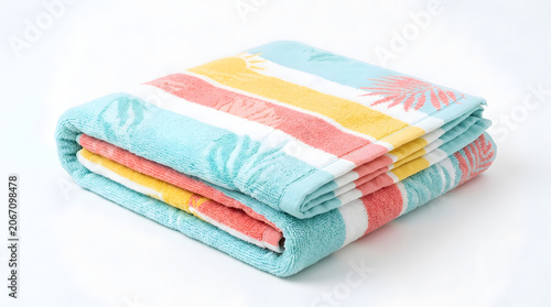 Folded Beach Towel with Tropical Pattern, Striped Design, Summer Vibes