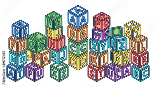 Quadro su tela Colorful Alphabet Blocks Stacked - Learning, Play, Education, Kids Toy