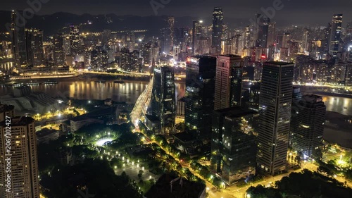Chongqing cyberpunk city skyline with river