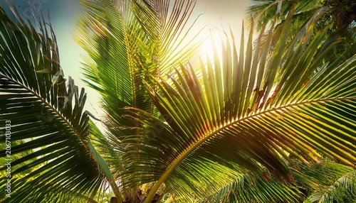 Lush Palm Fronds Reach Towards The Sunlight In A Scenic Tropical Photograph Coconut