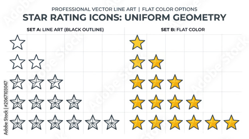 Cuadro en lienzo Star Rating Icons: Line Art and Flat Color Options