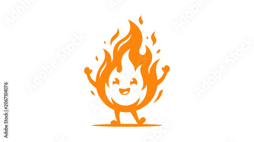 Photos Happy orange flame character mascot with a cheerful expression