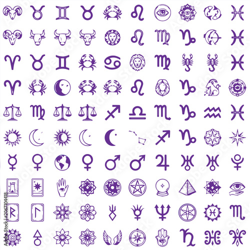 Zodiac signs and esoteric icon set with astrology horoscope mystical esoteric