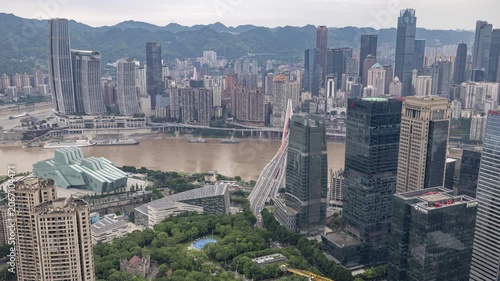 Chongqing cyberpunk city skyline with river
