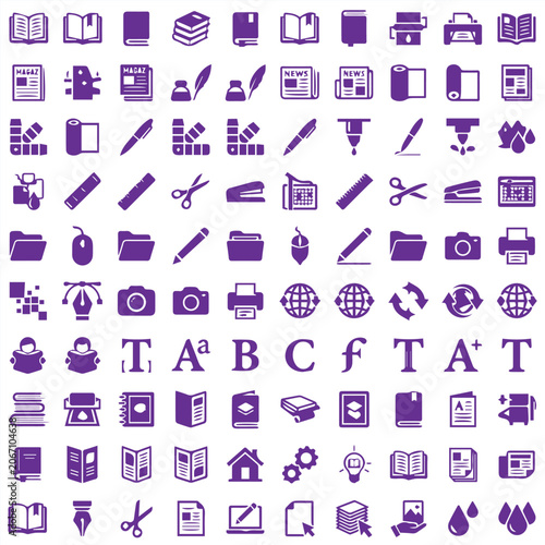 Graphic design and publishing icon set with publishing printing graphics