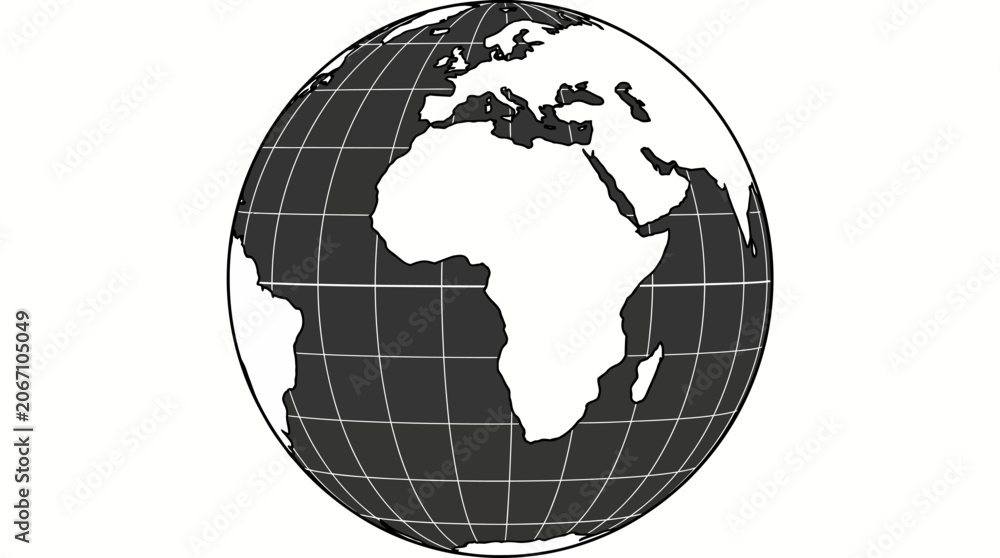 Naklejka premium Minimalist black and white earth globe icon illustration.