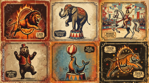 Vintage Circus Poster Collection Featuring Performing Animals.