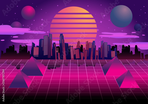 illustration of a Nostalgic Retro Futurism background