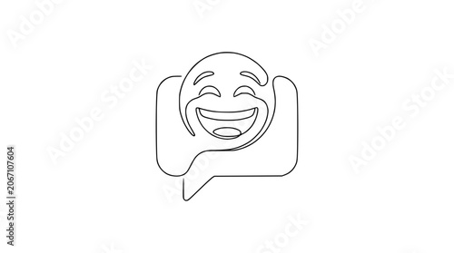 Foto Laughing Emoji Icon Continuous Line Drawing - Joyful Emotion, Communication Symb