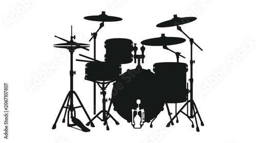 Cuadro en lienzo Full acoustic drum set silhouette with hardware and cymbals