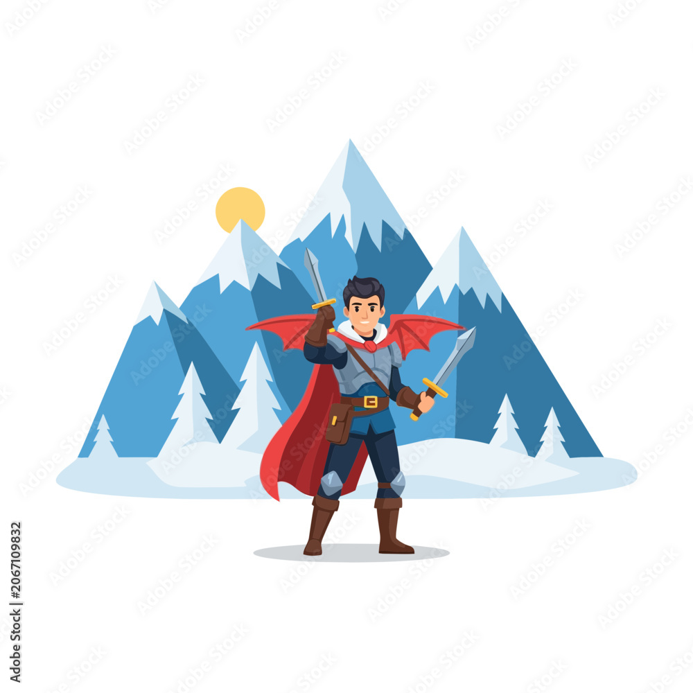 Fototapeta premium Fantasy Warrior in Snowy Mountains