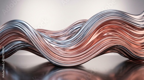 A wavy abstract illustration of colorful metallic lines on a reflective surface