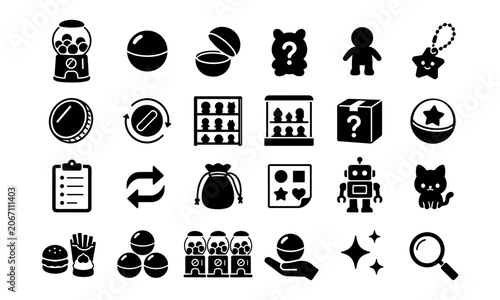 Capsule toy and collectible icon set