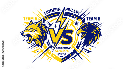 Obraz na plátně Competitive sports rivalry logo with wolf and eagle mascots