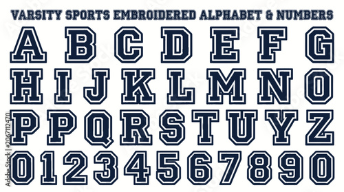 Bild auf Leinwand Collegiate style embroidered block alphabet and numbers set