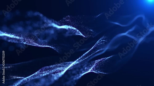 Abstract Blue Waves: Mesmerizing blue particles form elegant, flowing wave-like structures against a dark background, creating a sense of depth and digital motion.