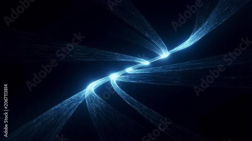 Abstract Energy Flow: Ethereal blue light trails twist and intertwine in a dark void, creating a dynamic visual representation of energy, data, or cosmic forces.