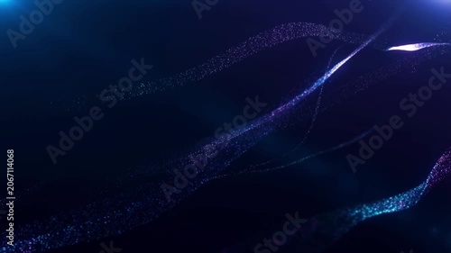 Abstract Light Particles Flowing: A dark background with flowing abstract waves of tiny shimmering light particles in shades of blue and purple, creating a sense of depth and cosmic movement.