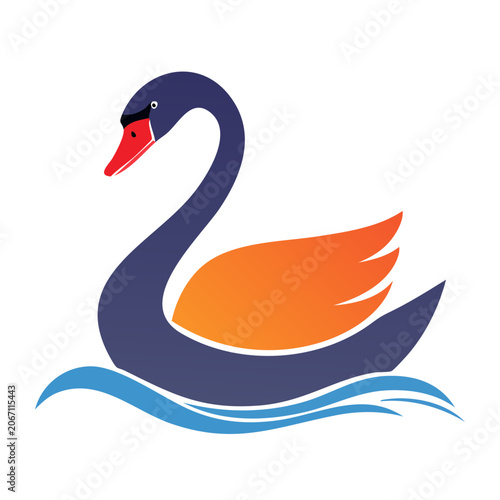 Flat design black swan illustration on white background