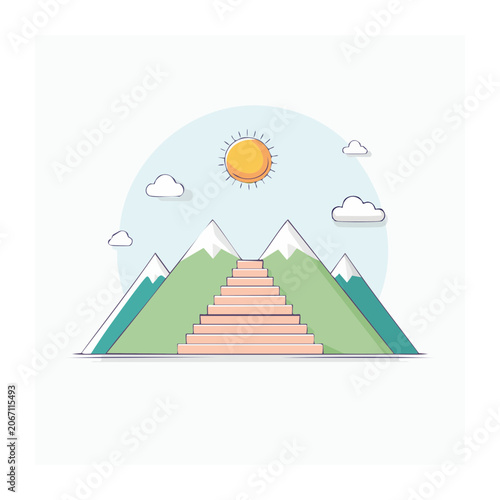 Flat design illustration of mountain staircase under sun