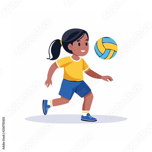 Cartoon girl playing volleyball