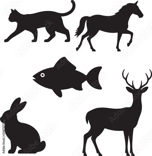 Wild Animal Silhouette Icons Set Black Vector Illustration