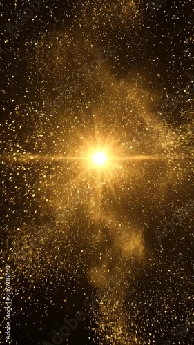 Upward golden spark explosion with radiant light rays.