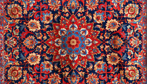 Ornate oriental carpet floral medallion textile detail