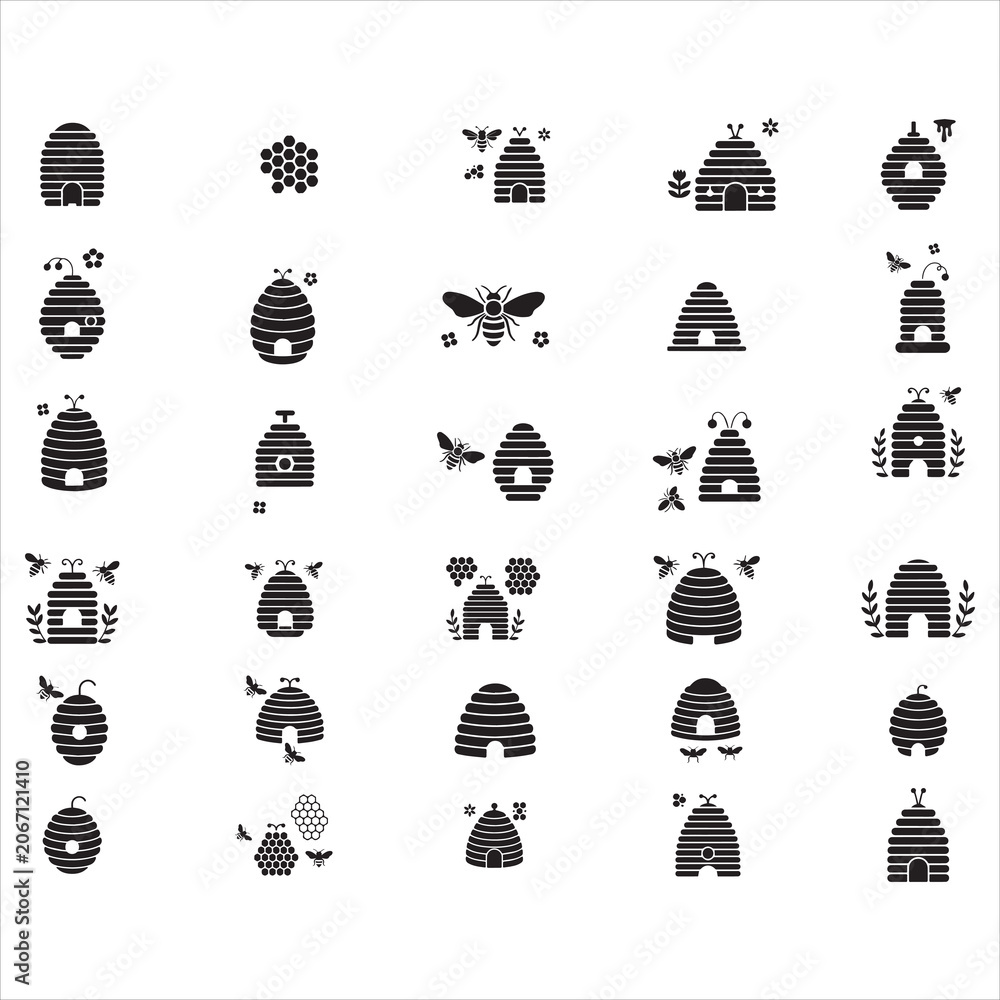 Fototapeta premium Beehive Silhouette SVG Bundle Honey Bee SVG Cut Files for Cricut & Silhouette