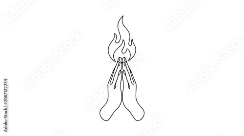Фотография Praying Hands with Flame Icon - Minimalist Line Art