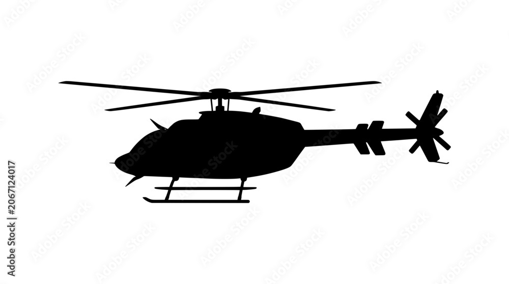 Fototapeta premium Black silhouette of a helicopter on with rotors and tail