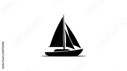 Black silhouette of a sailboat on a sailing smoothly
