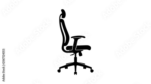 A black office chair with wheels on a for design and decor purposes
