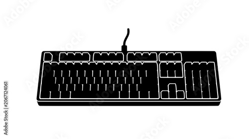 A black computer keyboard with white outline