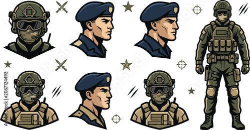 Принти на полотні Military Soldier and Special Forces Character Collection Set with Tactical Gear