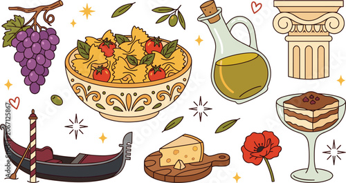 Bild auf Leinwand Italian culture and traditional cuisine vector sticker set