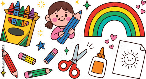 Foto Kids art and school craft element set