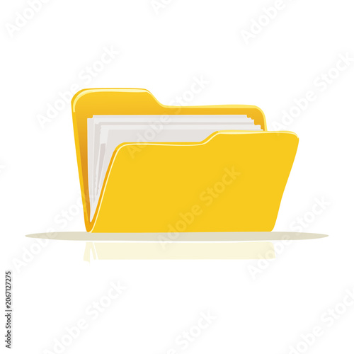 Yellow folder with documents, flat design illustration