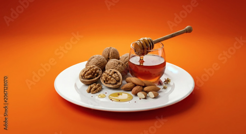 Walnuts and almonds with honey