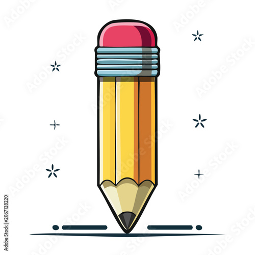 Flat design illustration of a yellow pencil with eraser