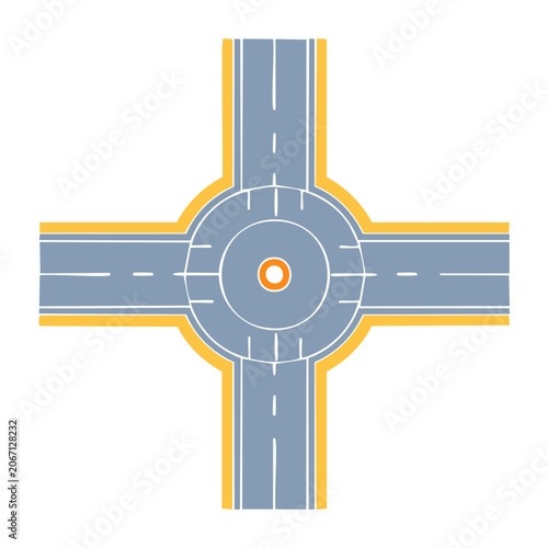 Flat Design Roundabout with Roads