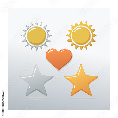 Flat design sun heart and star icons set