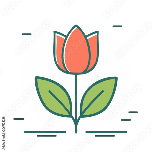 Flat Design Tulip Flower Icon with Leaves