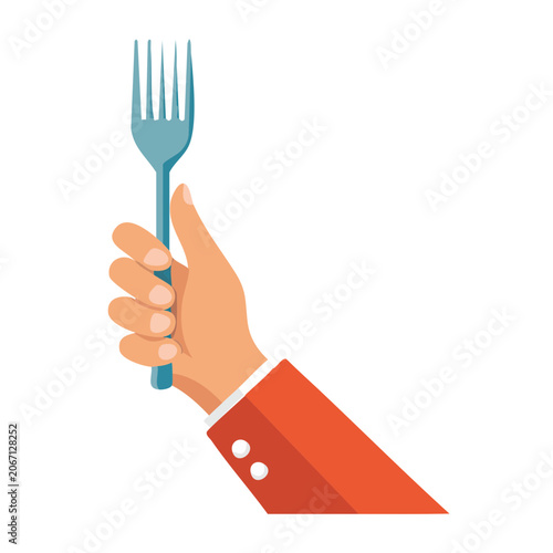 Hand holding fork in flat design style