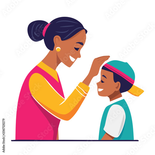 Mother and son in flat vector illustration