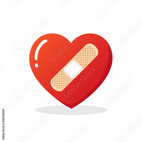 Red heart with bandage illustration