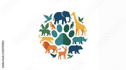 Photography Diverse Wildlife Collage Circle Paw Print - Safari Zoo Animals